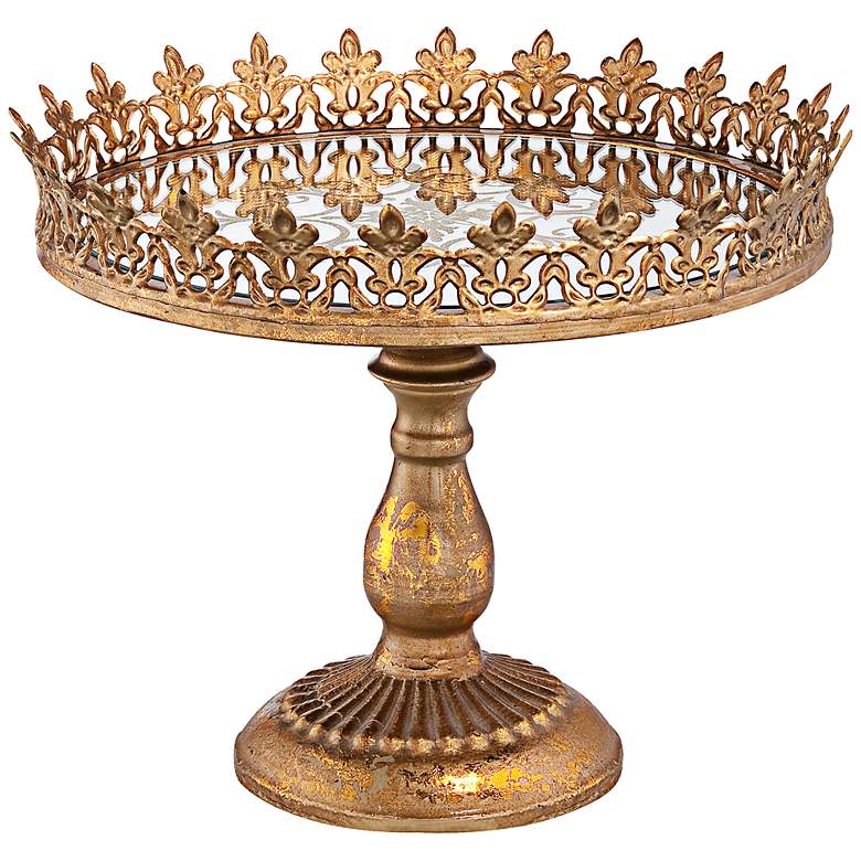 Fleur-de-Lis 11 1/4&quot; Round Decorative Bronze Gold Cake Stand