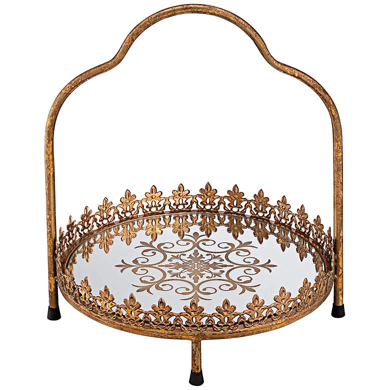 Image 1 Fleur de Lis 12 1/4" Round Decorative Bronze Gold Cake Stand