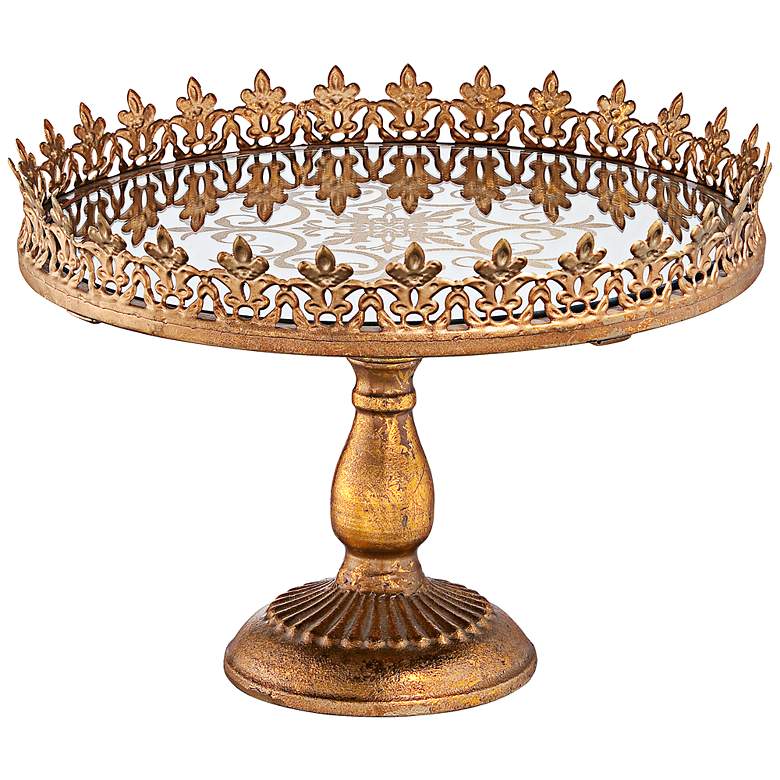 Image 1 Fleur-de-Lis Bronze Gold 13 inch Round Decorative Cake Stand