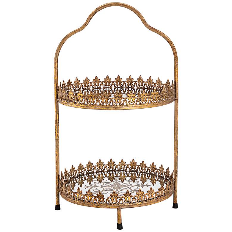 Image 1 Fleur de Lis Bronze Gold 21 1/2" High Two Tier Cake Stand