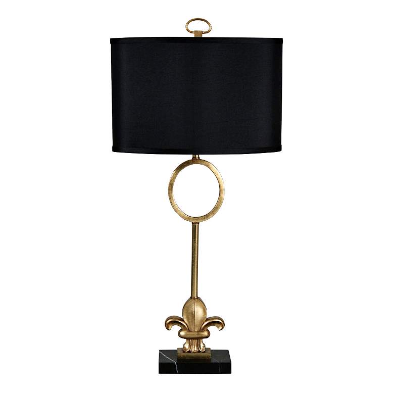 Image 1 Fleur-de-Lis Gold Leaf Metal and Marble Table Lamp