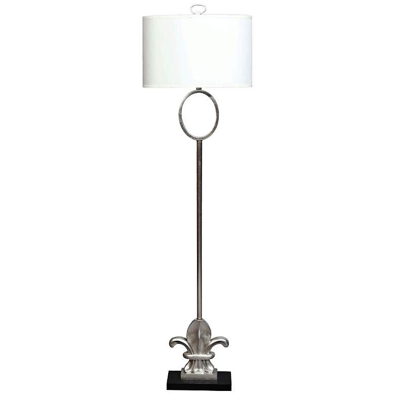 Image 1 Fleur-de-Lis Silver Leaf Metal and Marble Floor Lamp