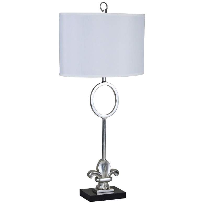 Image 1 Fleur-de-Lis Silver Leaf Metal and Marble Table Lamp