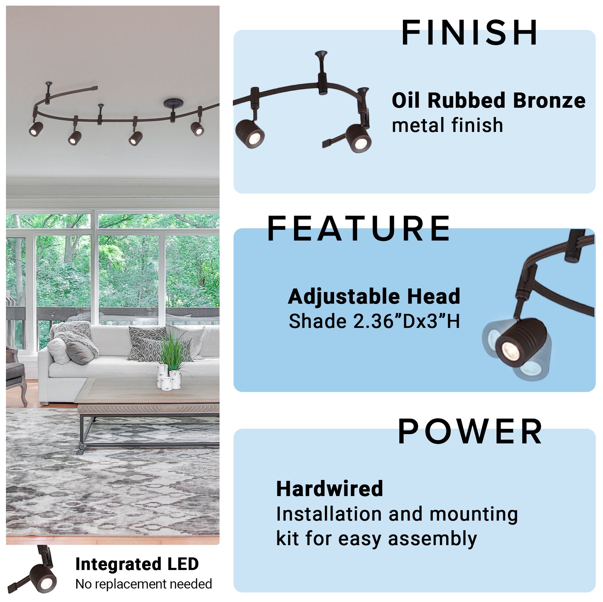 Flex Track 96" Wide Bronze S-Wave LED Track Fixture