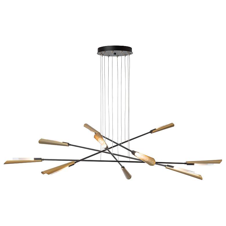 Image 1 Flight 73.2" Wide 10-Light Black Pendant With Modern Brass Shade
