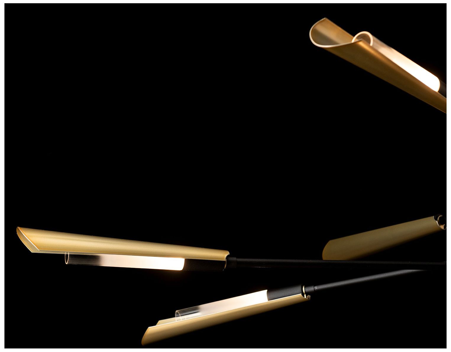 Flight 73.2" Wide 10-Light Black Pendant With Modern Brass Shade