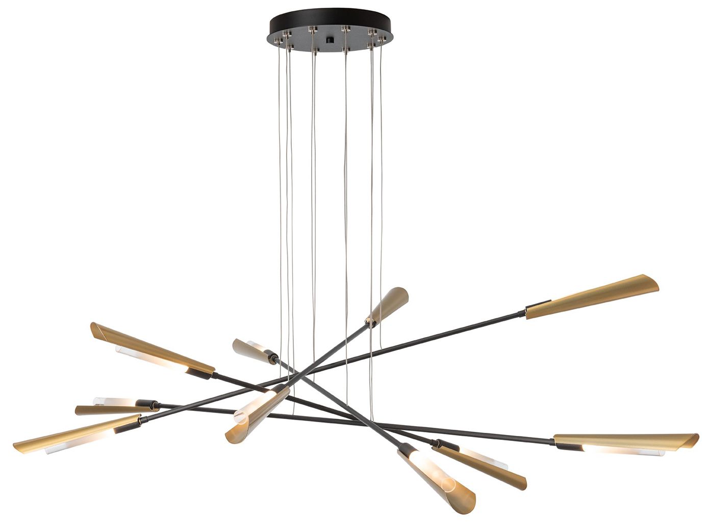 Flight 73.2" Wide 10-Light Black Pendant With Modern Brass Shade