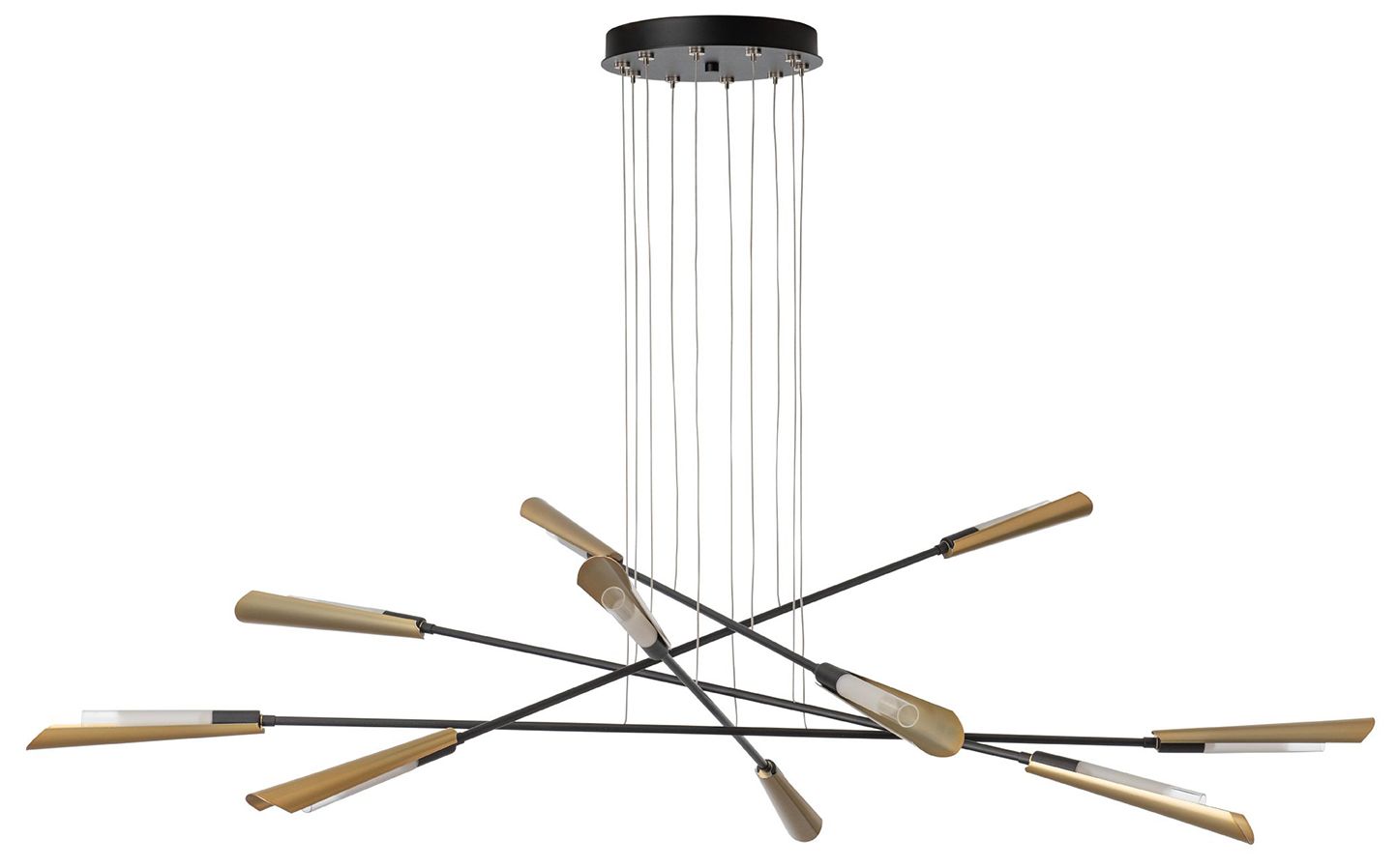 Flight 73.2" Wide 10-Light Black Pendant With Modern Brass Shade