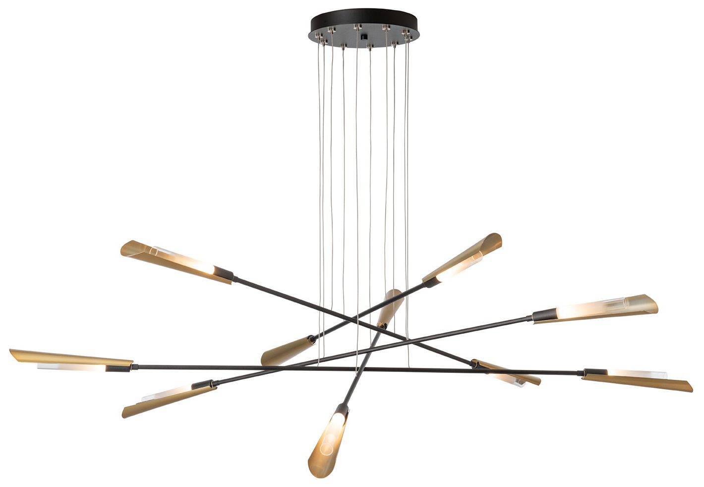 Flight 73.2" Wide 10-Light Black Pendant With Modern Brass Shade