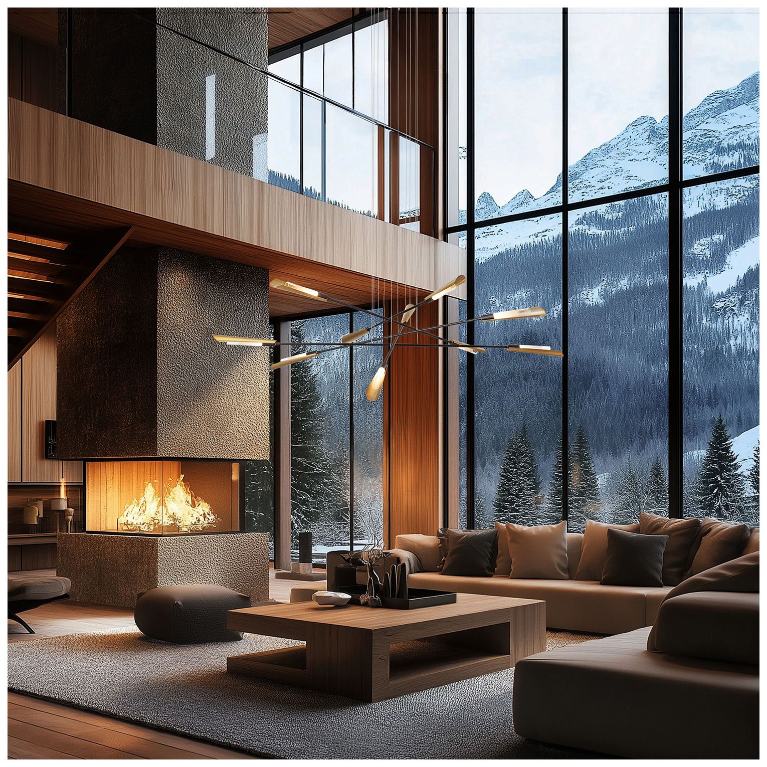 Flight 73.2" Wide 10-Light Black Pendant With Modern Brass Shade