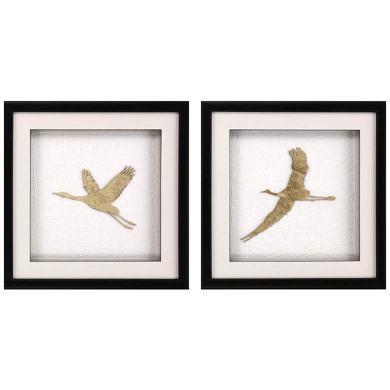 Image 1 Flight of Gold II 26"W x 26"H Framed Art Set of 2