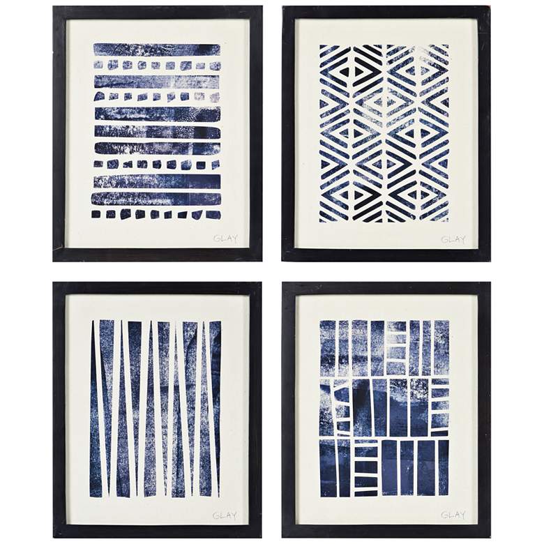 Image 1 Flint 4-Piece 16" High Black Blue Framed Wall Art Set