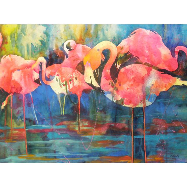 Image 1 Flirty Flamingos 40"W All-Weather Outdoor Canvas Wall Art