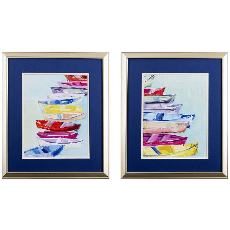 Image 1 Floating Boats 18"W x 21"H Framed Art Set of 2