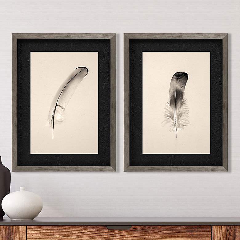 Image 2 Floating Feathers II 25 inchH 2-Piece Giclee Framed Wall Art Set