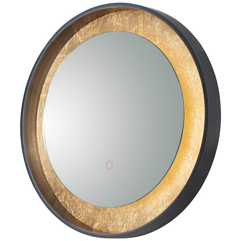 Image 1 Floating Gold Leaf and Black 23 1/2" Round LED Wall Mirror