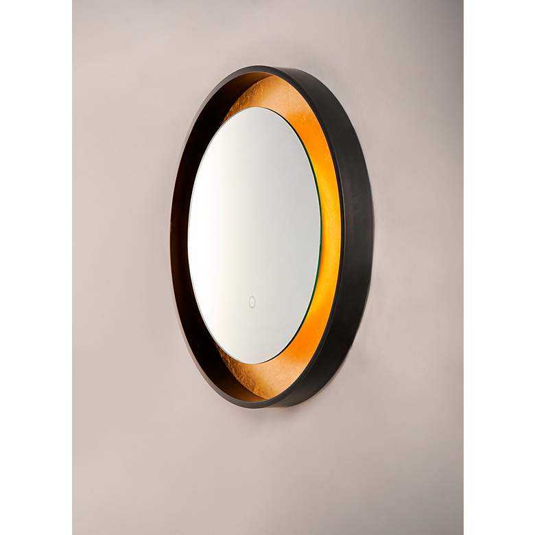 Image 2 Floating Gold Leaf and Black 23 1/2" Round LED Wall Mirror more views
