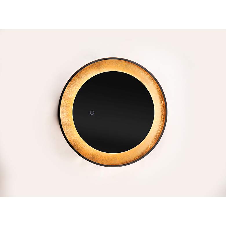 Image 3 Floating Gold Leaf and Black 23 1/2" Round LED Wall Mirror more views
