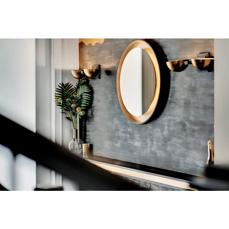 Image 6 Floating Gold Leaf and Black 23 1/2" Round LED Wall Mirror more views