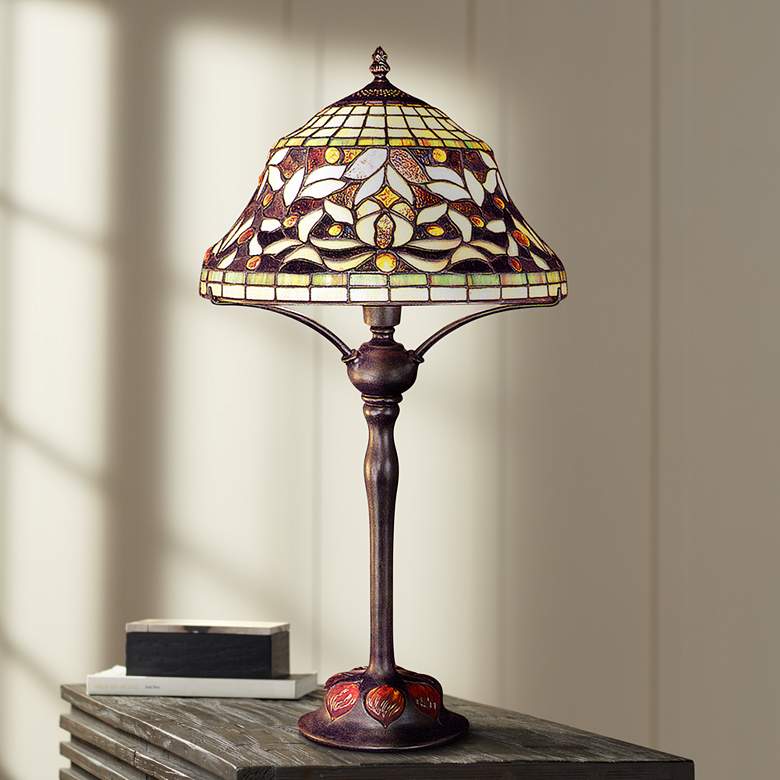 Image 1 Floating Leaf Tiffany Stained Glass Shade Table Lamp