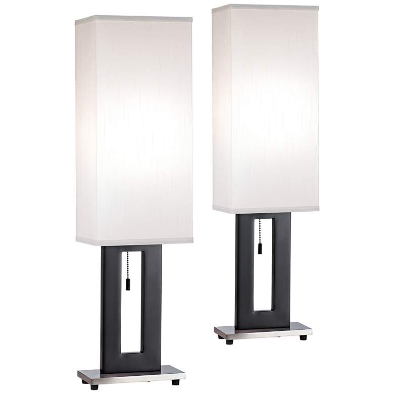 Floating Rectangle Brushed Nickel Modern Table Lamps Set of 2
