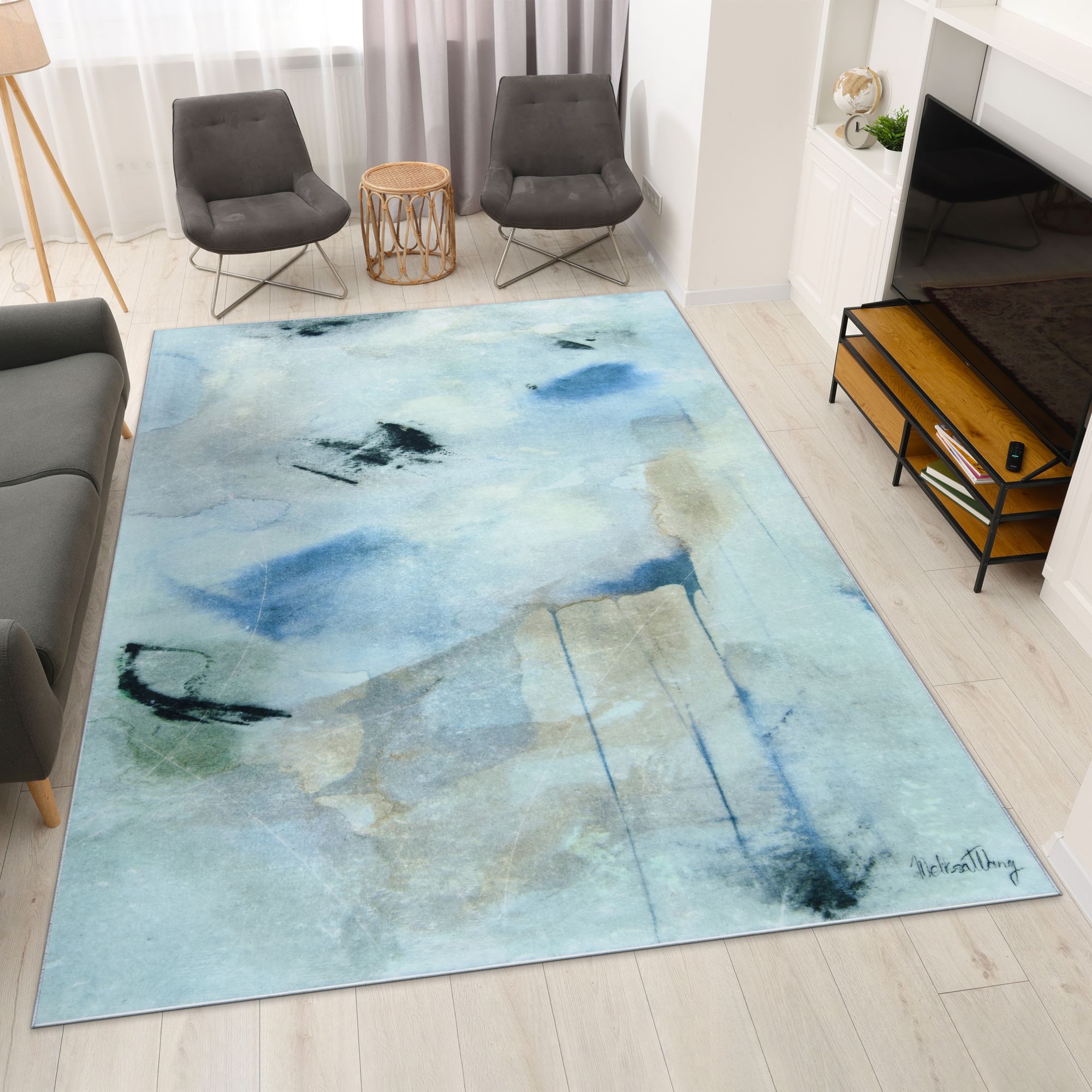 Image 2 Floating Stars 8'x10'Hand Washable Abstract Power-loomed Art Area Rug more views