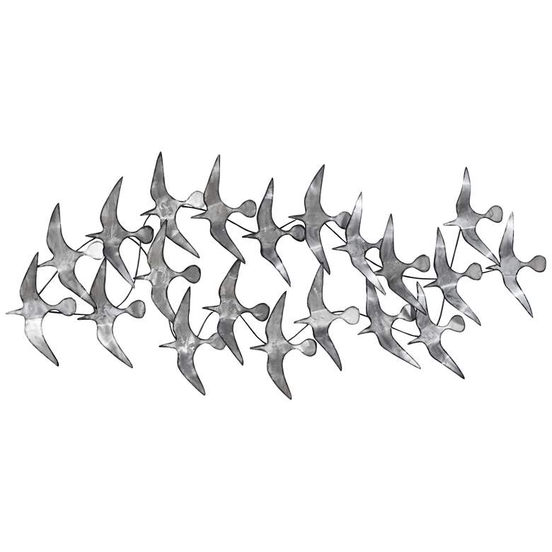 Image 3 Flock 52" Wide Silver Etched Metal Wall Art