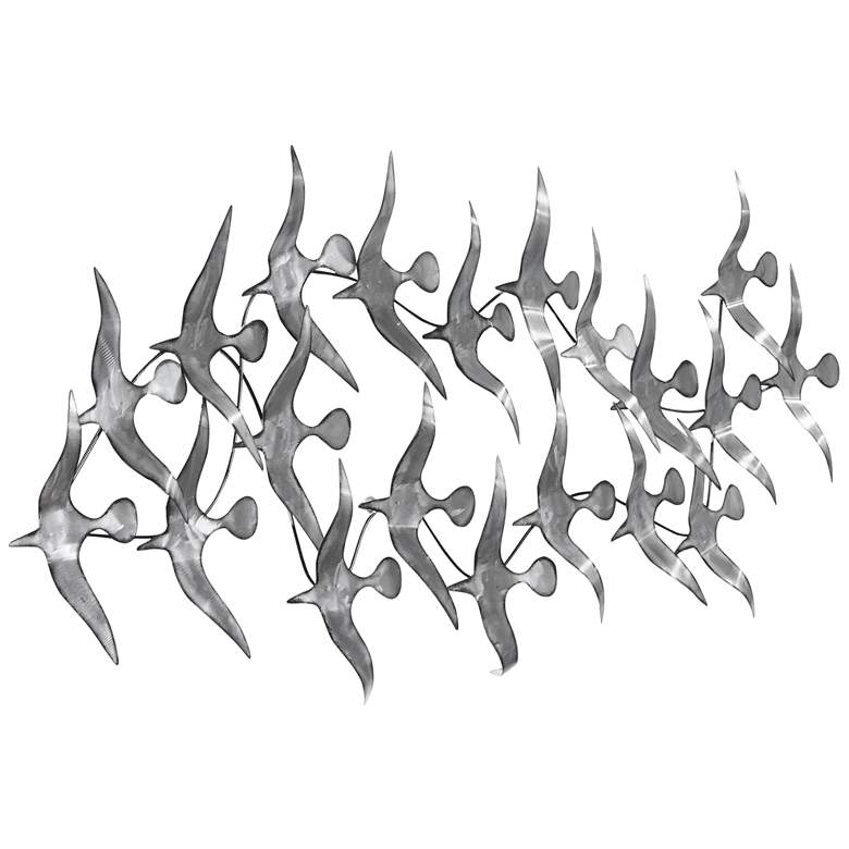 Image 6 Flock 52 inch Wide Silver Etched Metal Wall Art more views