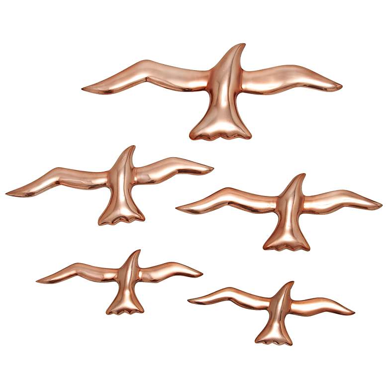 Image 1 Flock of Seagulls Copper Bird 5-Piece Wall Art Set