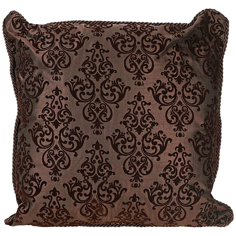 Image 1 Flocked 20 inch Square Chocolate Decorative Throw Pillow