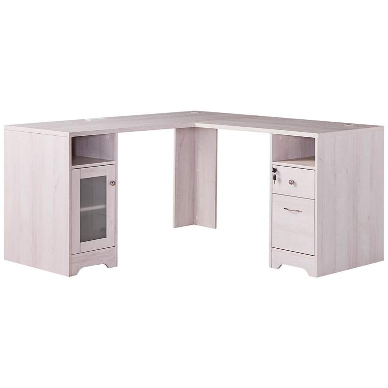 Image 2 Flokton 59 1/4" Wide White Wood Writing Desk w/ USB Outlet