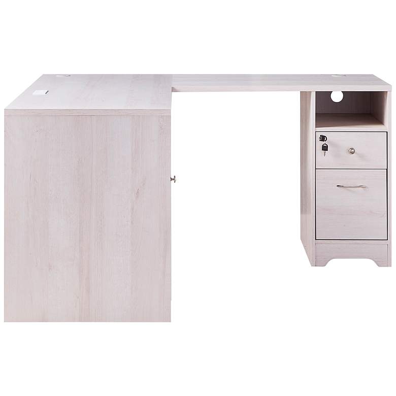Image 6 Flokton 59 1/4 inch Wide White Wood Writing Desk w/ USB Outlet more views