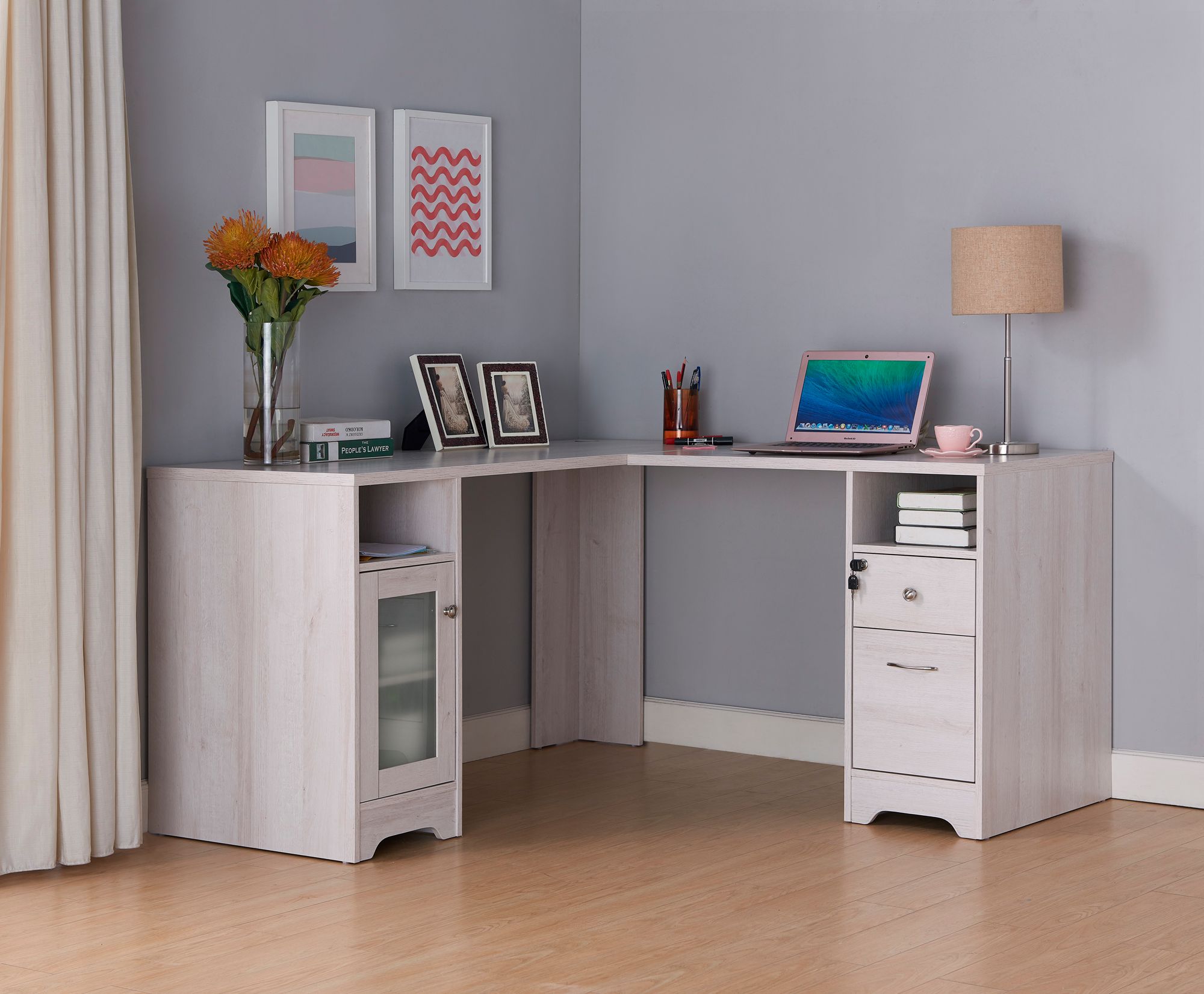 Flokton 59 1/4" Wide White Wood Writing Desk w/ USB Outlet in scene