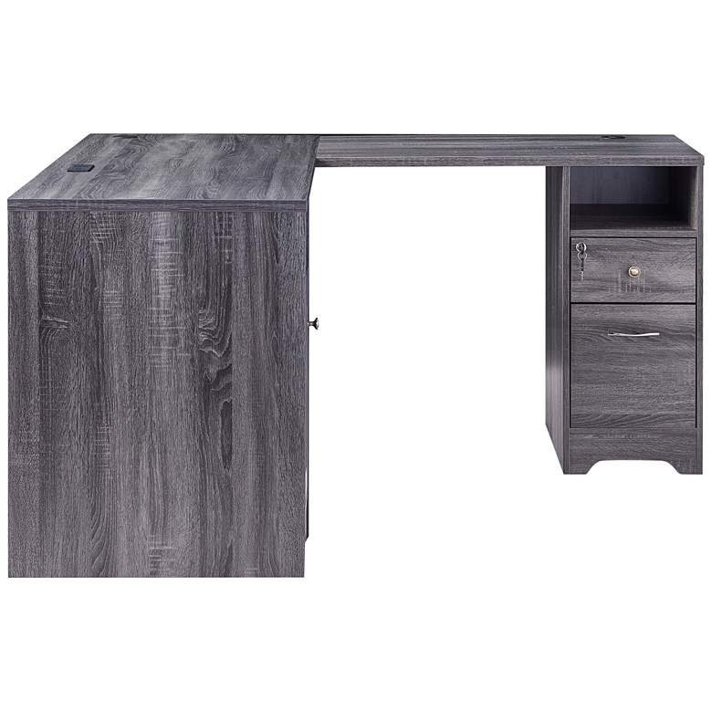 Image 2 Flokton 59 1/4 inchW Dark Gray Wood Writing Desk w/ USB Outlet