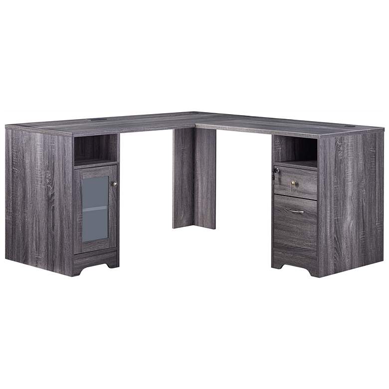 Image 7 Flokton 59 1/4 inchW Dark Gray Wood Writing Desk w/ USB Outlet more views