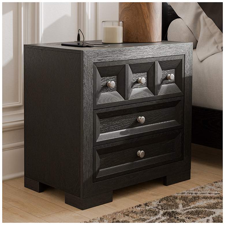 Image 2 Flonnin Modern Classic Black 3 Drawer Nightstand With USB C Charging Ports more views