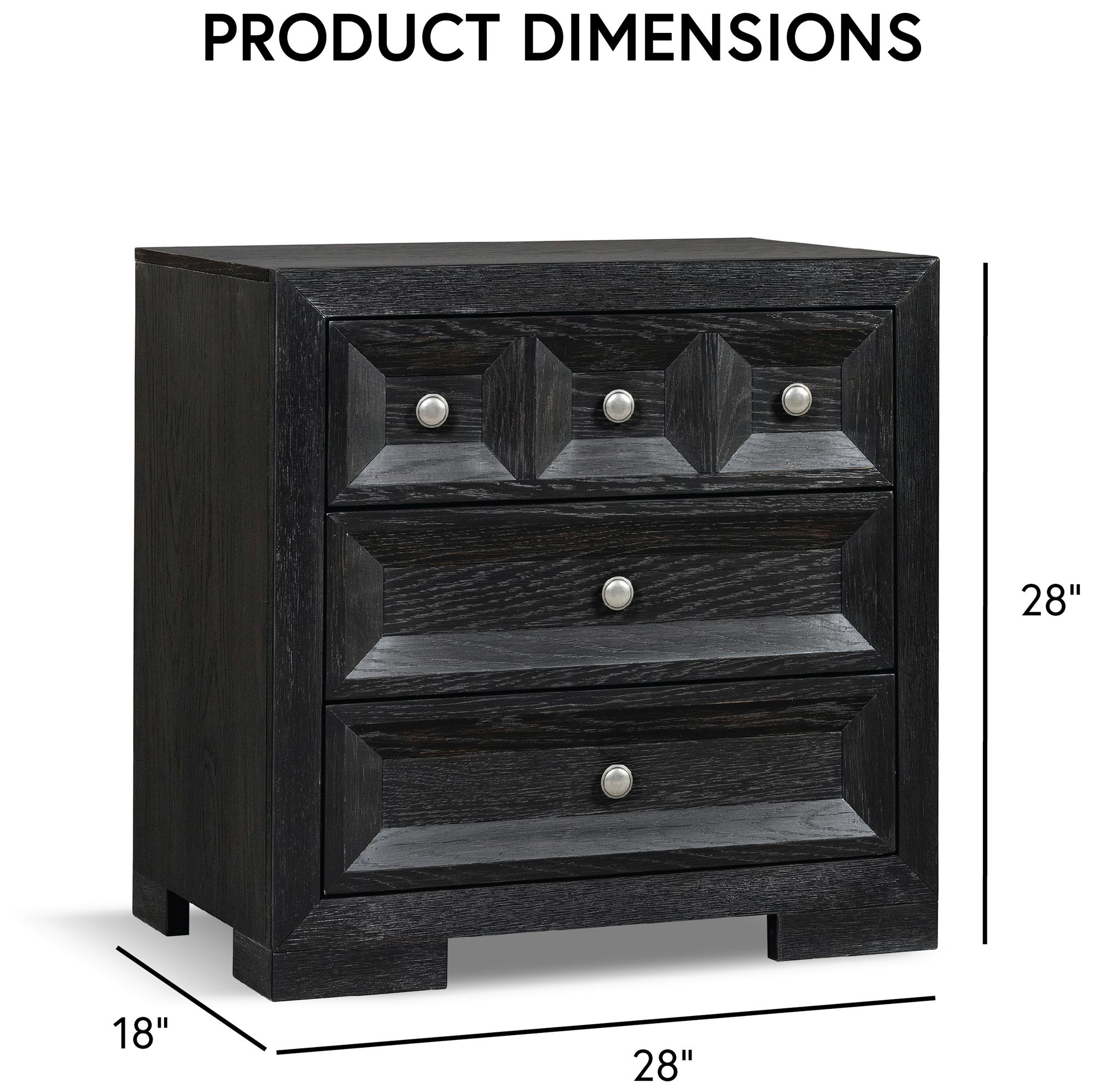 Flonnin Modern Classic Black 3 Drawer Nightstand With USB C Charging Ports