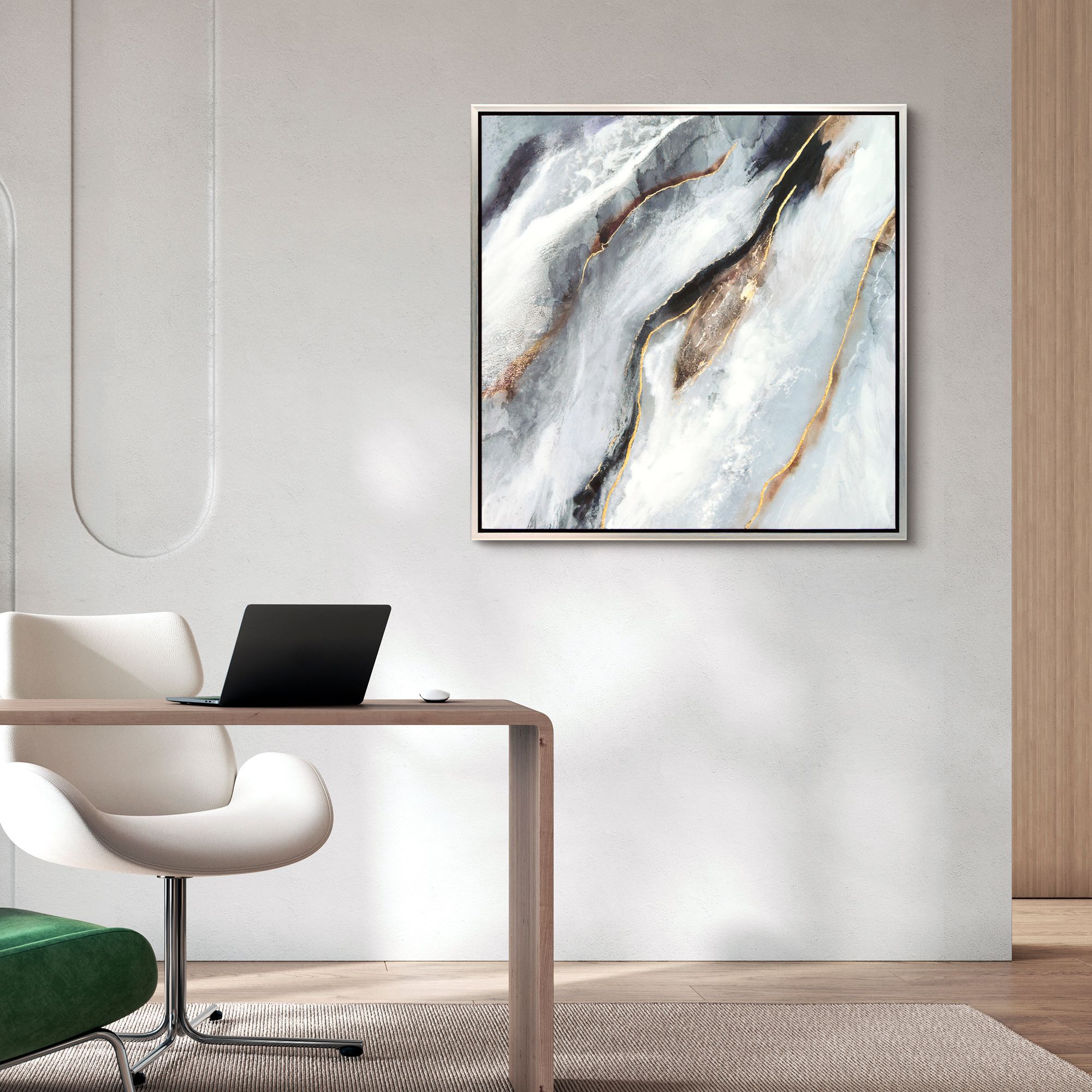 Flood 36" Square Textured Metallic Framed Canvas Wall Art in scene