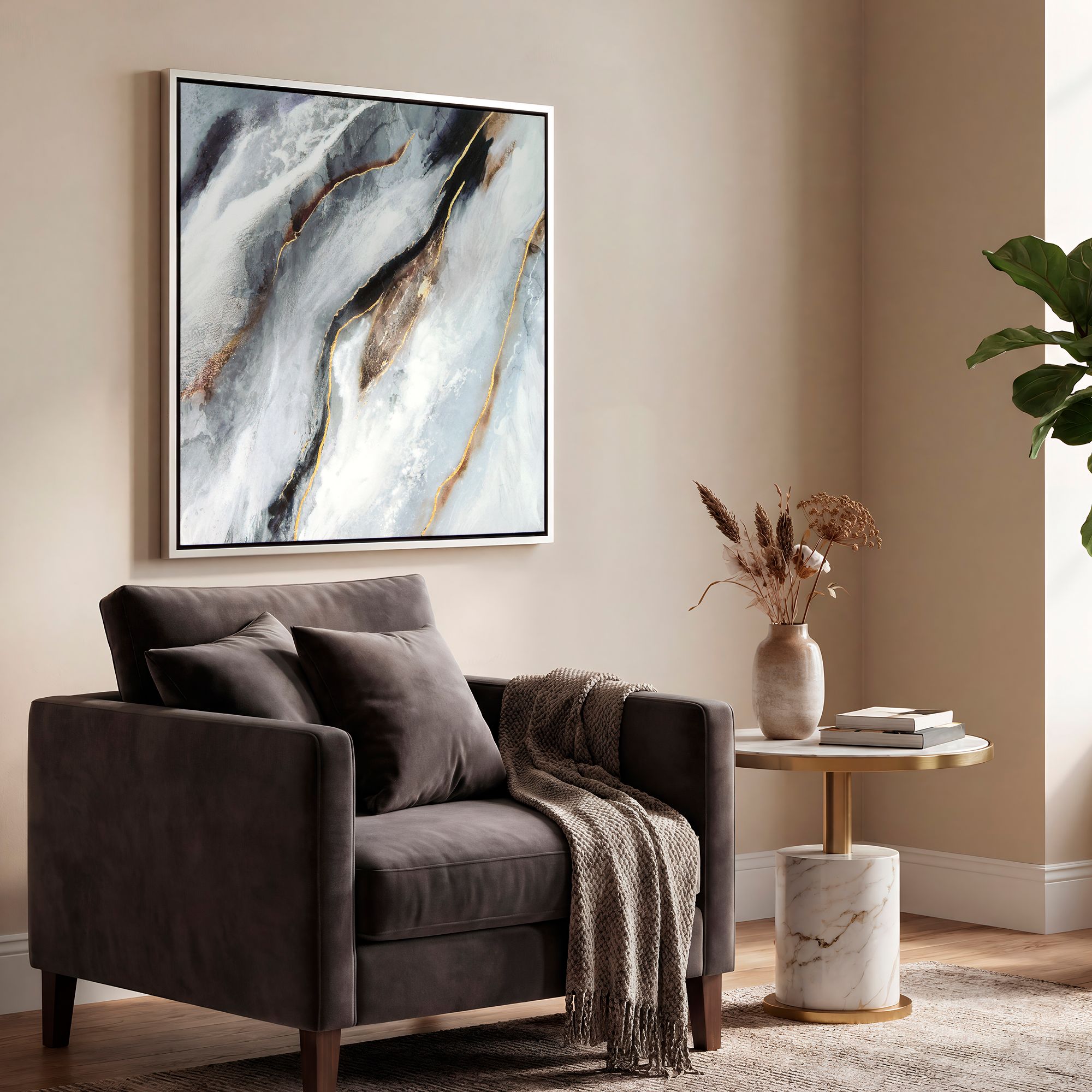 Flood 36" Square Textured Metallic Framed Canvas Wall Art in scene
