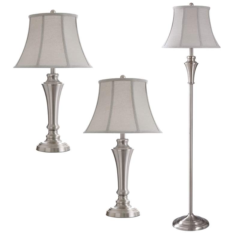 Image 1 Floor Lamp/Table Lamp Set - Brushed Nickel Finish - Geneva Taupe Shade