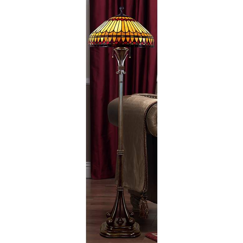 Image 1 Quoizel Tiffany-Style Floor Lamp with Handcrafted Feather Glass Shade in scene