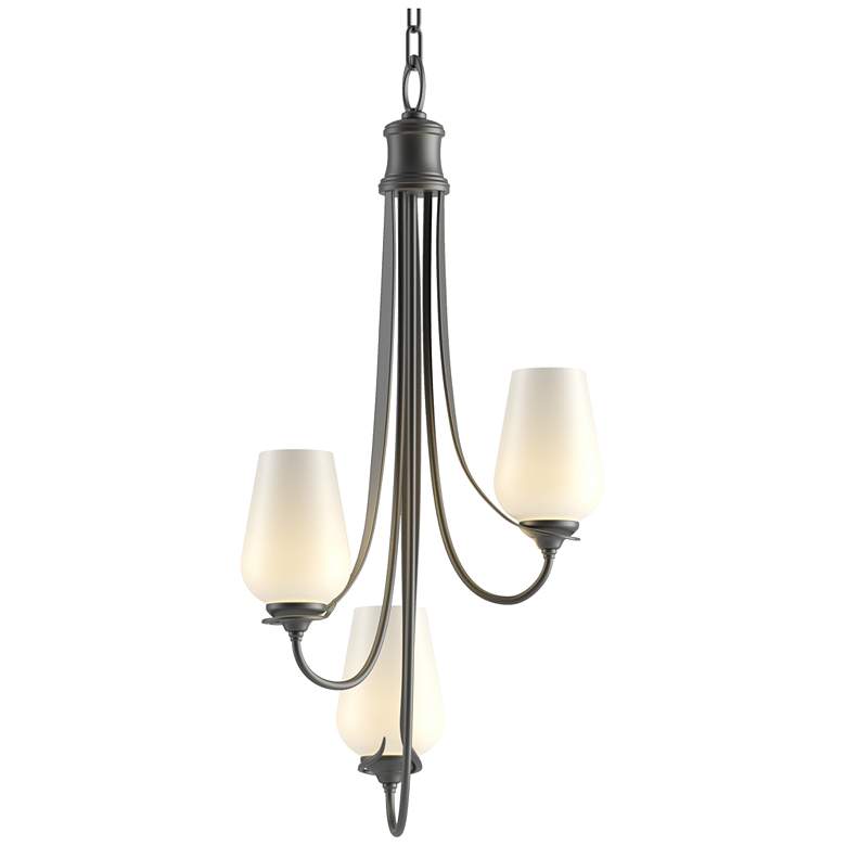 Image 1 Flora 15.8" Wide 3 Arm Black Chandelier With Opal Glass