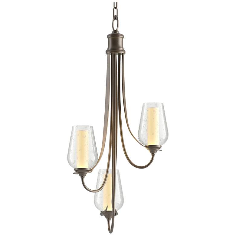 Image 1 Flora 15.8" Wide 3 Arm Bronze Chandelier With Opal and Seeded Glass