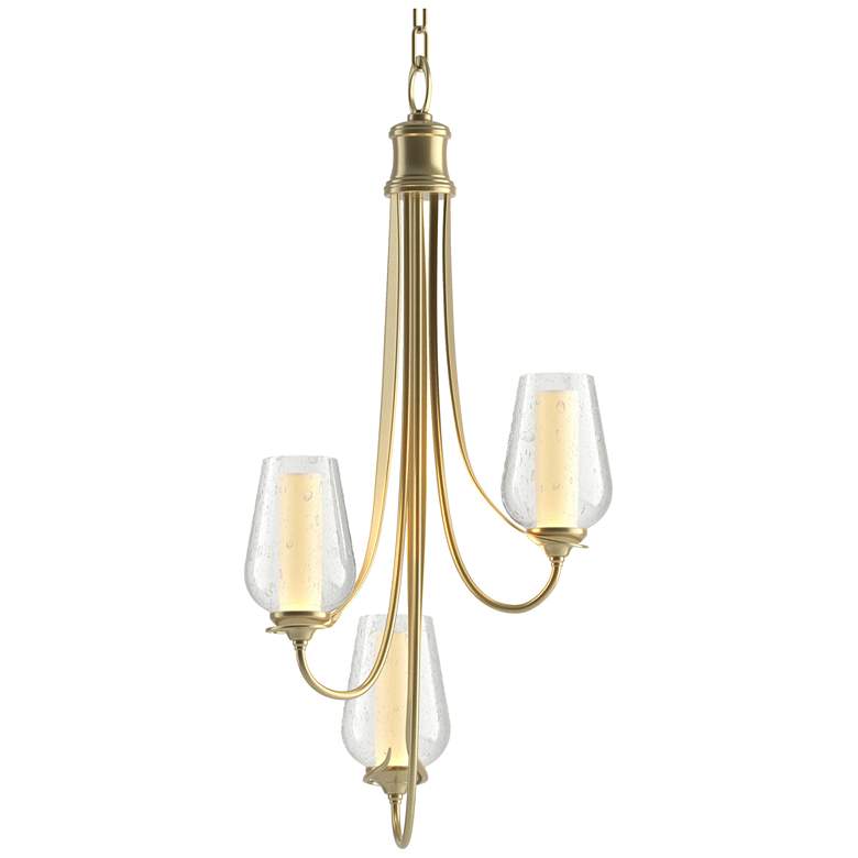 Image 1 Flora 15.8" Wide 3 Arm Modern Brass Chandelier With Opal and Seeded Gl