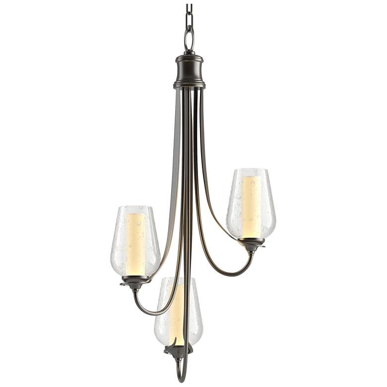 Image 1 Flora 15.8"W 3 Arm Oil Rubbed Bronze Chandelier With Opal and Seeded G