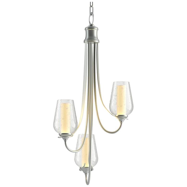 Image 1 Flora 15.8"W 3 Arm Vintage Platinum Chandelier With Opal and Seeded Gl