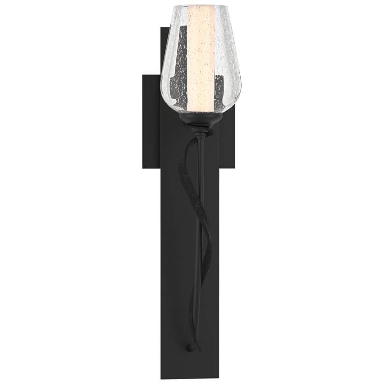 Image 1 Flora 18.5" High Black Sconce With Opal and Seeded Glass Shade