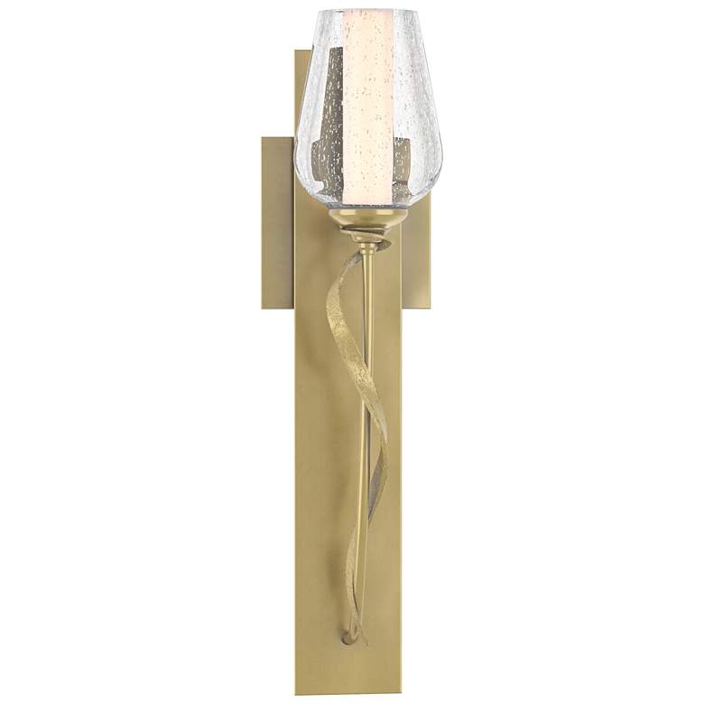 Image 1 Flora 18.5 inch High Modern Brass Sconce With Opal and Seeded Glass Shade