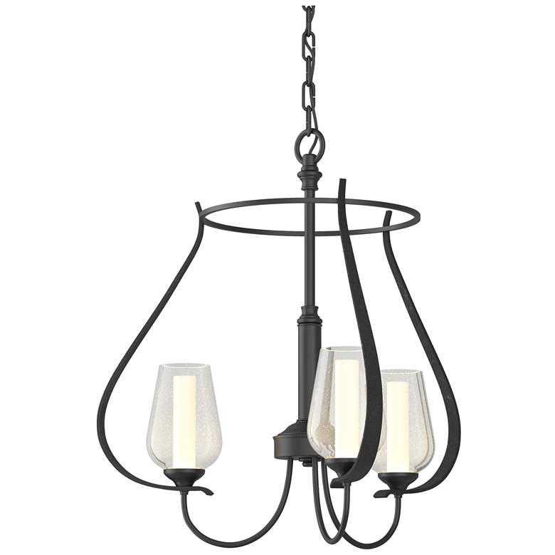 Image 1 Flora 19.4" Wide 3 Arm Round Black Chandelier With Opal and Seeded Gla