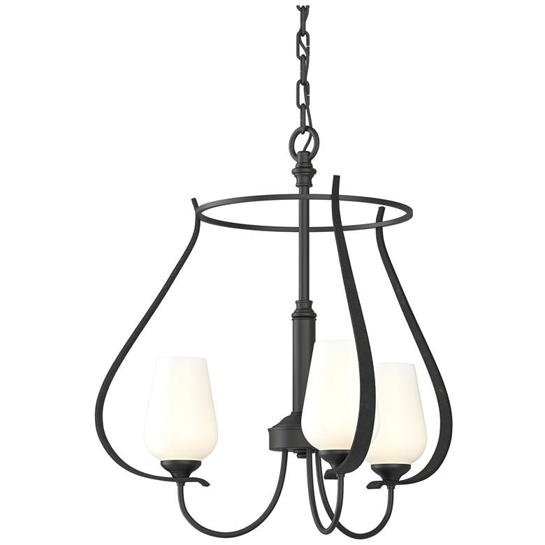 Image 1 Flora 19.4" Wide 3 Arm Round Black Chandelier With Opal Glass